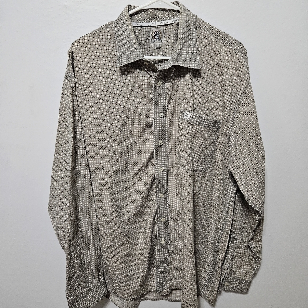 Cinch Mens Shirt Floral Geometric Big XL Tan Cowboy Western Button Long Sleeve